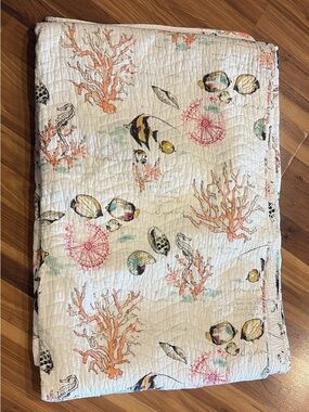 Coastal Seashell & Coral Quilted Throw